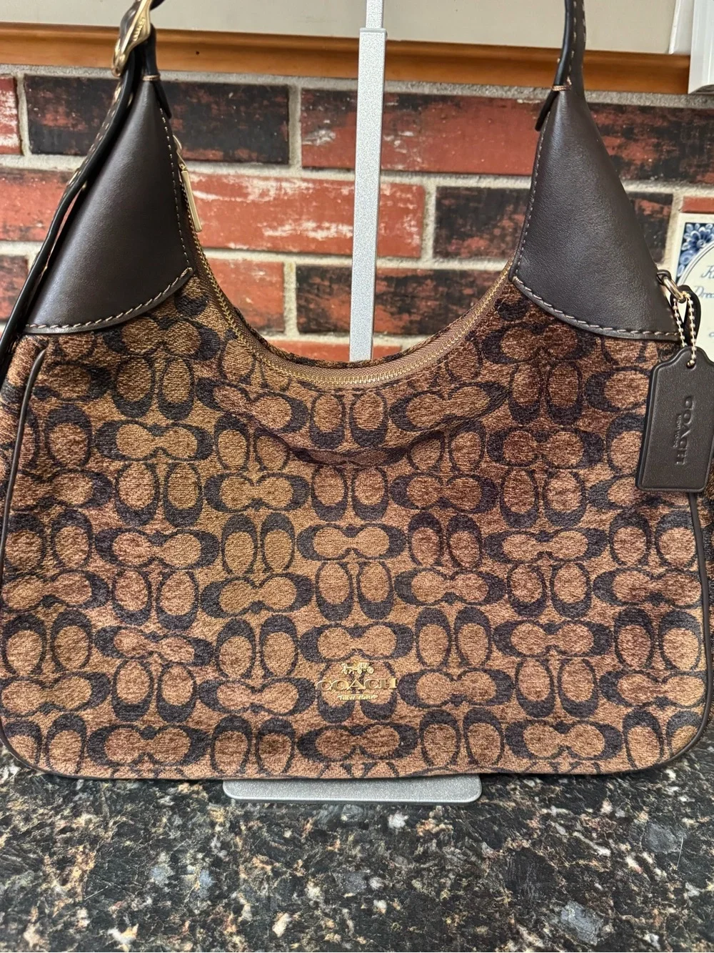 Coach Ella Signature Chenille Shoulder Bag Truffle CCE49 Like New